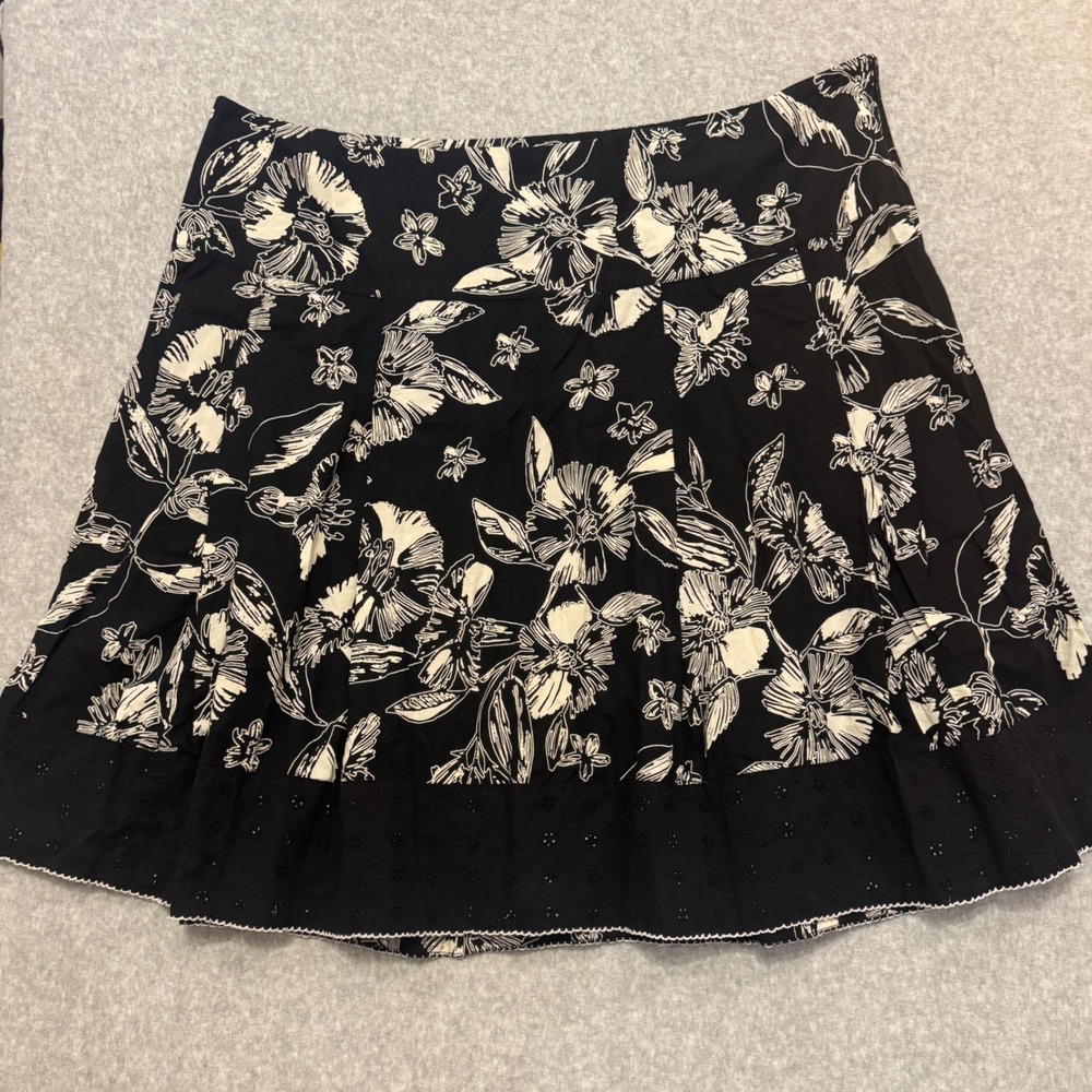 Merona Black White Floral Eyelet Hem A-Line Cotton Skirt Plus Size 24W‎